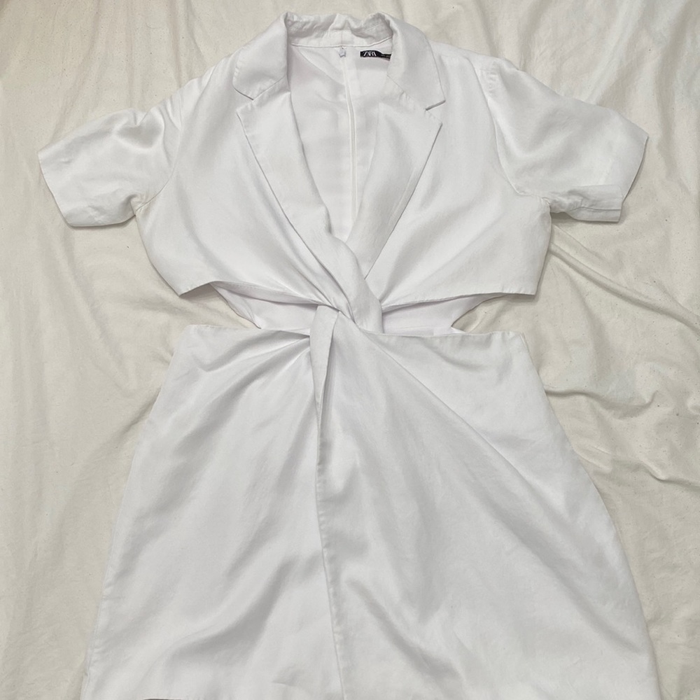 Zara White Low V Mini Dress
